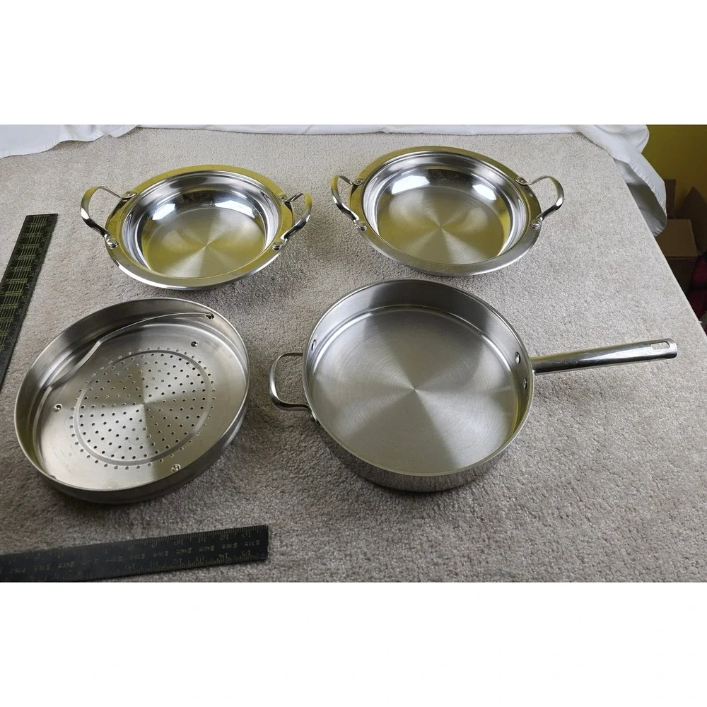 Wolfgang Puck Bistro Cookware Set 18/10 Stainless Steel Skillet Steamer 4pc